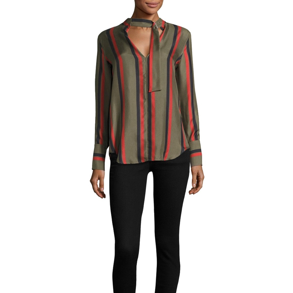 Equipment Silk Herbal Green Striped Blouse -Medium